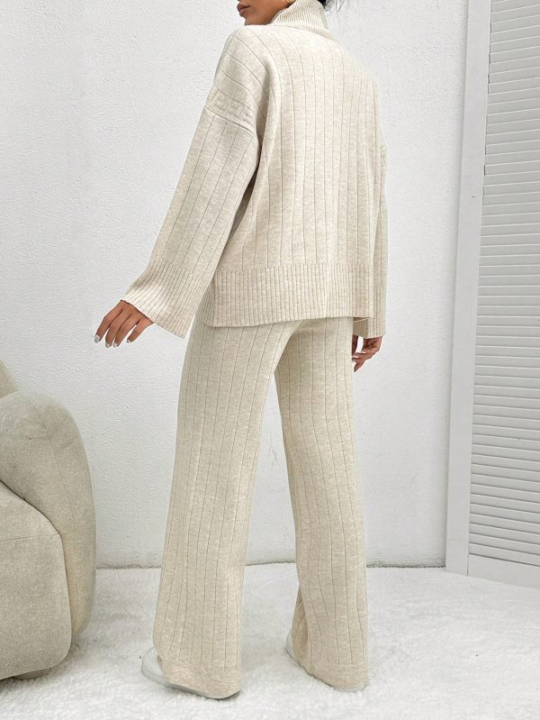 Solid Color Long-Sleeved Sweater And Knitted Trousers Two-Piece Set