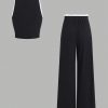 2pcs/Set Women Sleeveless Round Neck Top And Drawstring Two-Tone Flounced Hem Pants