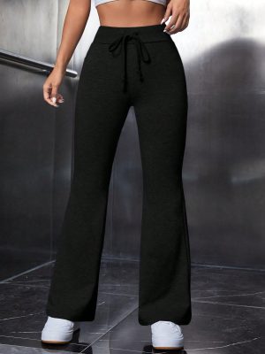 Tie Waist Flare Leg Black Pants