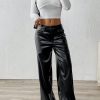 Women High-Quality Slimming Loose Straight Leg PU Leather Pants