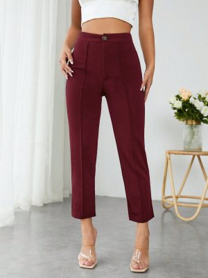 Solid Color High Waisted Long Trousers