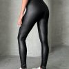 Solid PU High Waist Black Leggings