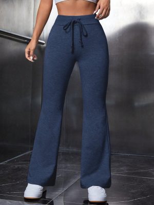 Drawstring Waist Flare Leg Pants
