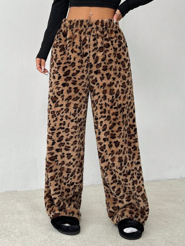 Women's New Leopard Print Plush Trousers Suitable For Autumn And Winter