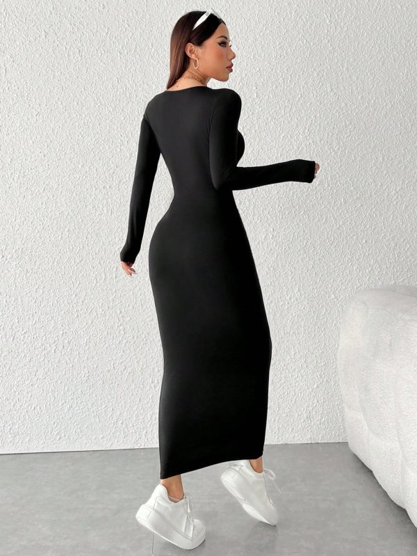 Women's Round Neck Black Dress