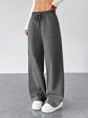 Women Causal Solid Loose Fit Wide Leg Baggy Pants