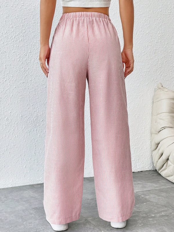 Women's Tie Waist Pinstripe Straight Leg Pants