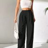 High Waist Pleated Details Elastic Waist Slant Pockets Versatile Wide Leg Pants.