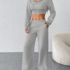 Women's FashionableZip Front Hooded Sweatshirt And Pants Two Piece Set