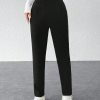 Solid Plicated Detail Black Pants