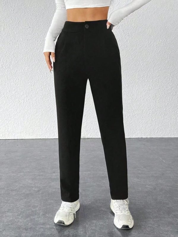 Solid Plicated Detail Black Pants