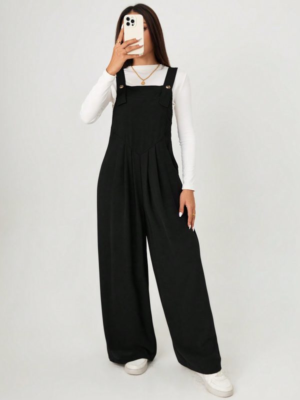 Solid Wide Leg Overall Jumpsuit Without Tee