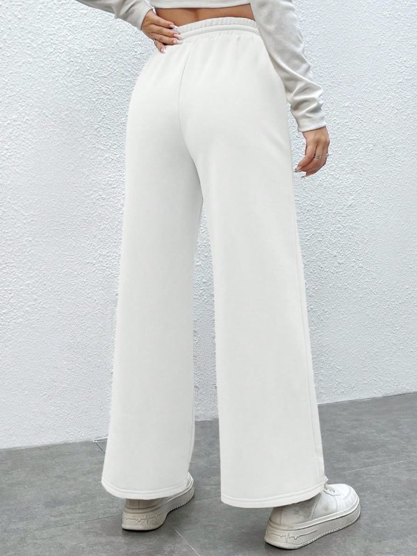 Ladies' Solid Color Drawstring Waistband Casual Wide Leg Shorts With Pockets