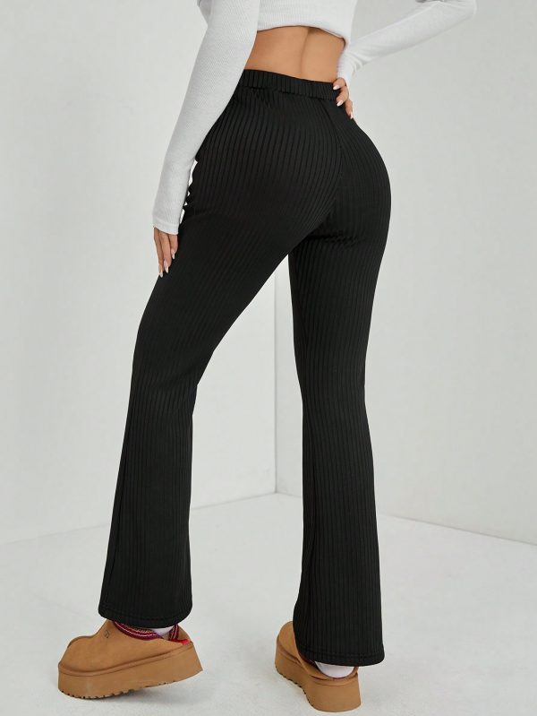 Women's Solid Color Flared Black Velvet Trousers