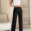 High Waist Seam Detail Straight Leg Spring Black Pants