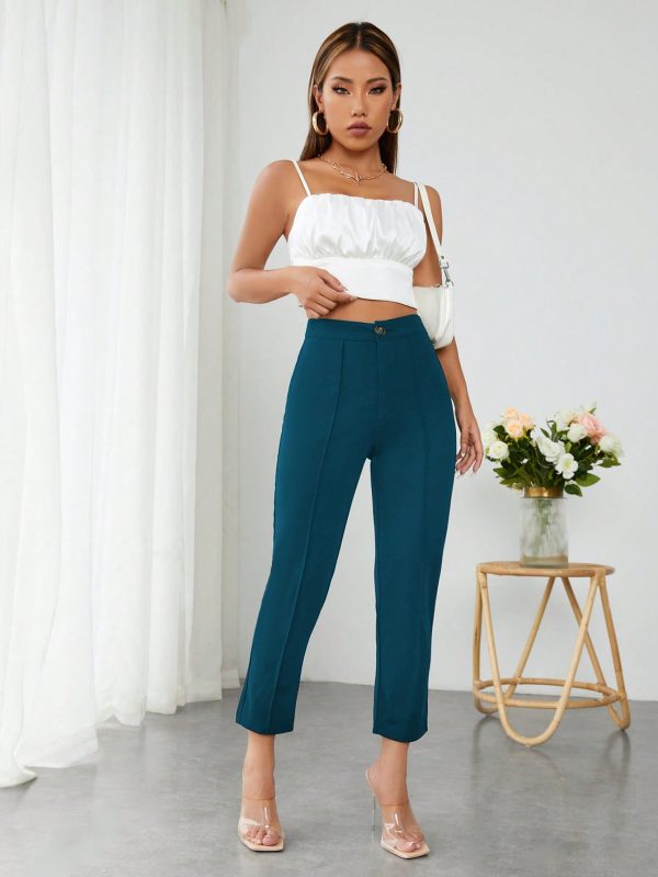 High Waist Press Crease Tapered Black Summer Pants