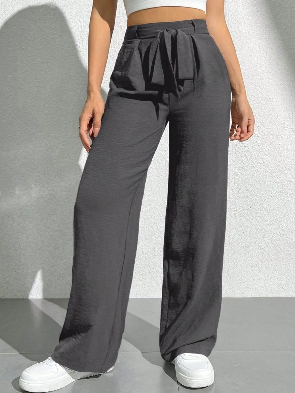 Solid Color Tie Waist Wide Leg Pants