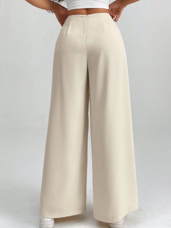 Women Ruched Simple Loose Wide Leg Solid Pants