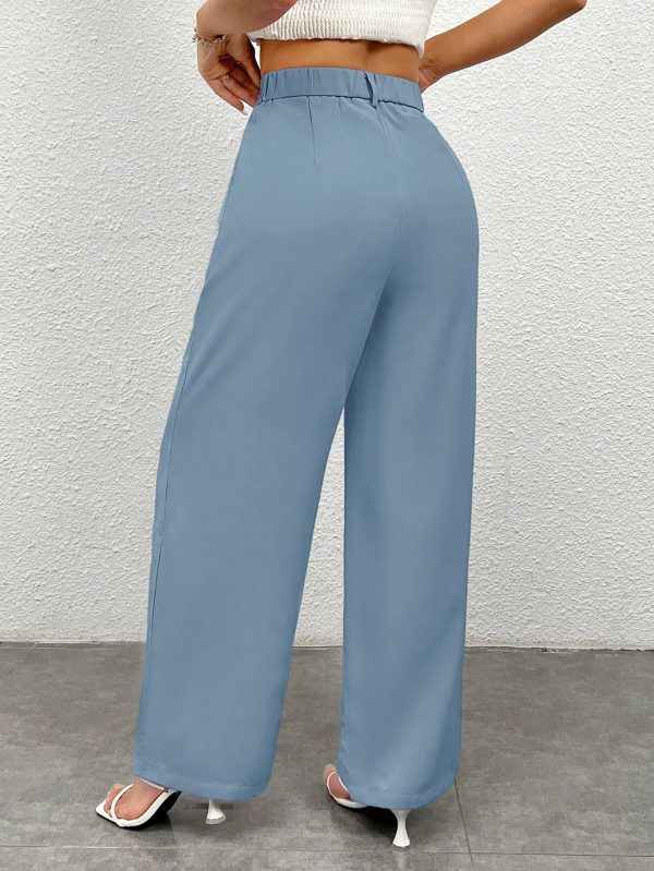 Women's Solid Color Button Zipper Straight Leg Casual Pants
