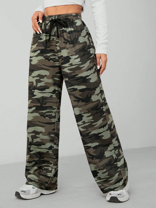 Camouflage Pattern Wide Leg Women's Trousers And Sweatpants
