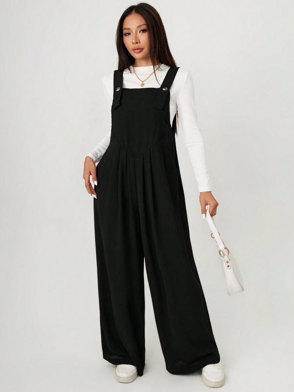 Solid Wide Leg Overall Jumpsuit Without Tee