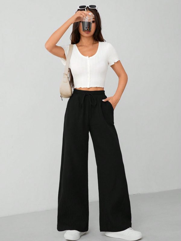 Women's Solid Color Wide Leg Trousers With Insert Pockets