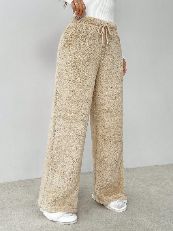 Drawstring Waist Teddy Wide Leg Pants