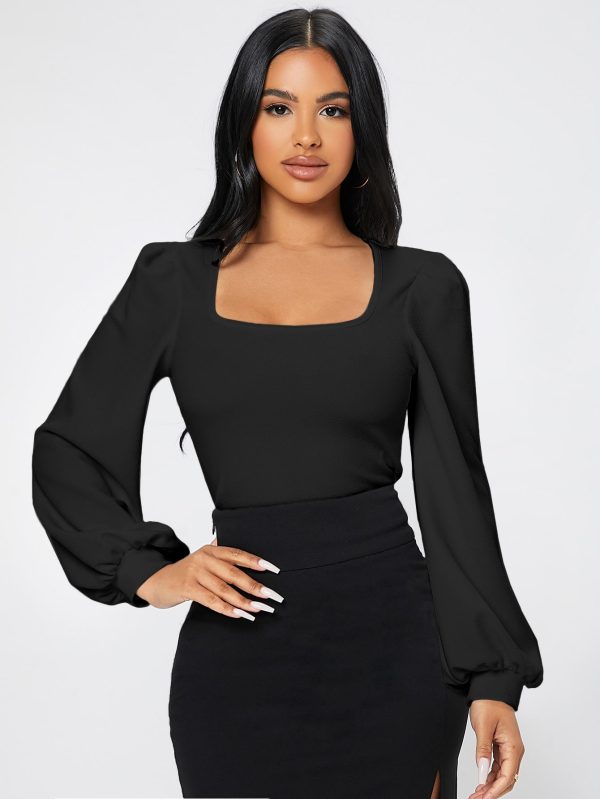 Square Neck Lantern Sleeve Tee