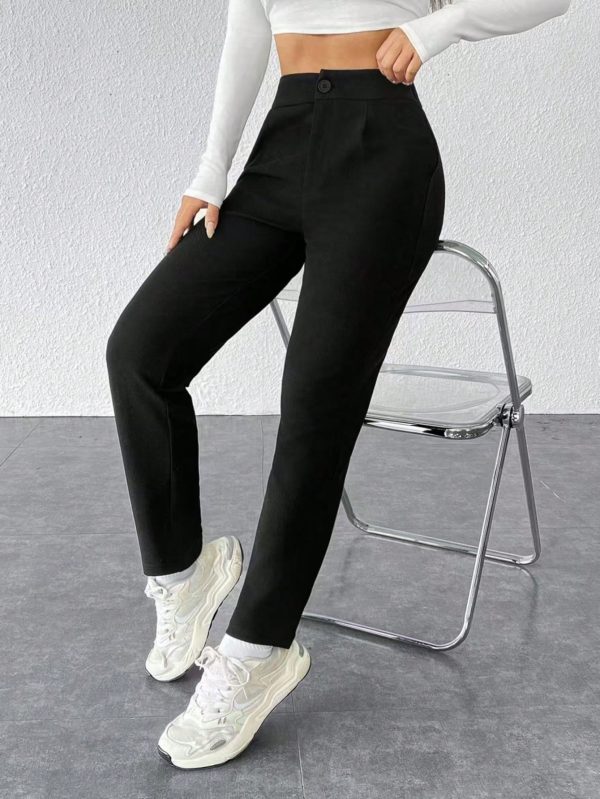 Solid Plicated Detail Black Pants