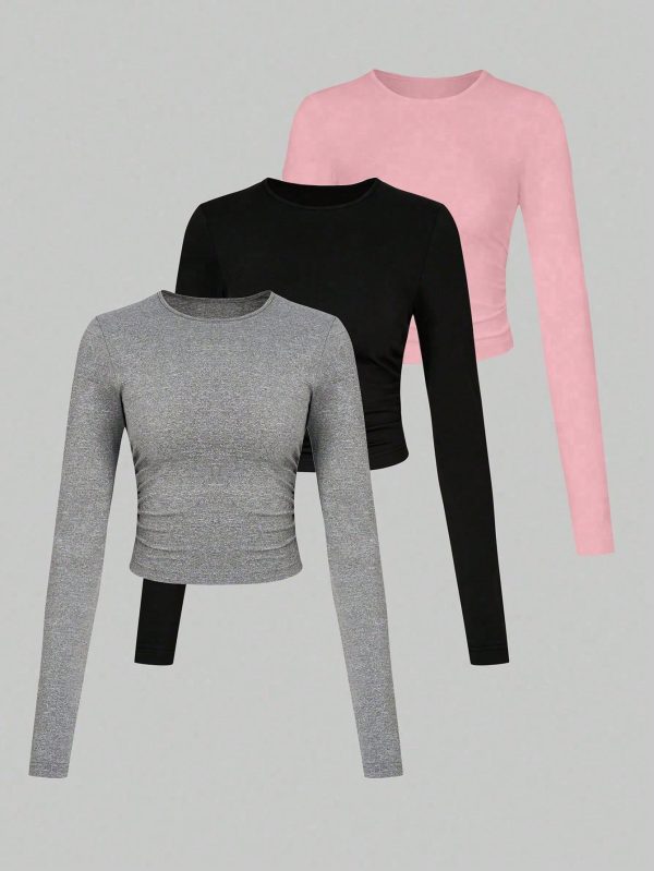 2pcs/Set  Basics Tee With Ruched Sides, Versatile Undershirts