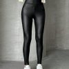Solid PU High Waist Black Leggings