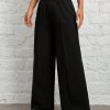 Women's Solid Color Waist Wrap Black Wide Leg Pants