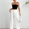 Women's Solid Color Pleated LooseWhite Pants