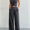 2pcs Women's Casual Solid Color Single-Breasted V-Neck Vest And Pleated Pants Set, Summer