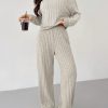Knit Drop Shoulder Drawstring Hoodie & Pants, Fall Two Piece Outfit
