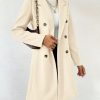 Women's Solid Color Notched Collar Long Sleeve Double-Breasted Casual Overcoat, Autumn/Winter