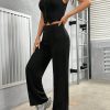 Women'S Solid Colored Vest And Long Pants Set