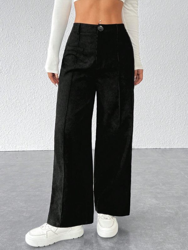 Black Corduroy Women's Wide Leg Trousers
