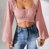 Ladies" Fashionable Sweet Square Collar Backless Tie-Up Shirt