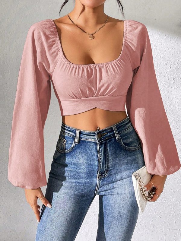 Ladies" Fashionable Sweet Square Collar Backless Tie-Up Shirt