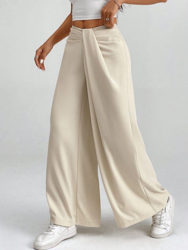 Women Ruched Simple Loose Wide Leg Solid Pants