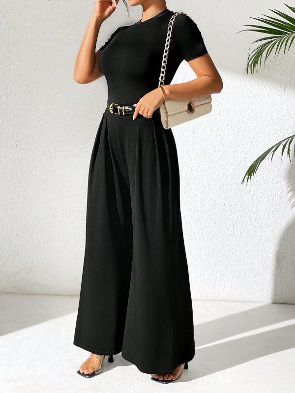 Short Sleeve Wide Leg Jumpsuit For Women, Casual And Loose-Fitting, Summer