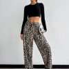 Low Elastic Waistband Pants With Leopard Design