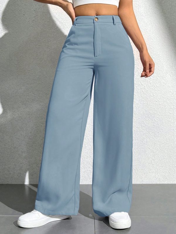 Women's Solid Color Button Zipper Straight Leg Casual Pants