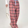 Color-Block Plaid Printed Button Accented Casual Loose Pants