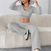 Women's FashionableZip Front Hooded Sweatshirt And Pants Two Piece Set