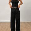 Ladies' Plain Strapless Top With Single-Breasted Button And Pants Two Piece Set
