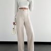 Women's Solid Color Front Button Minimalist Long Pants, Casual Everyday Wear