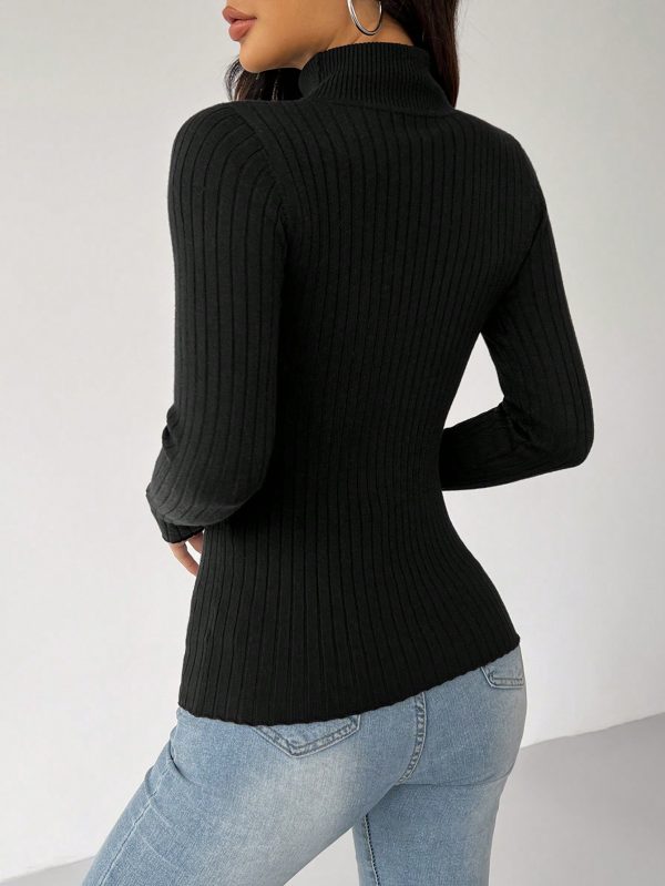 3pcs Turtle Neck Ribbed Knit Sweater