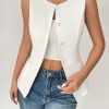 Solid Round Neck Button Front Vest Blazer